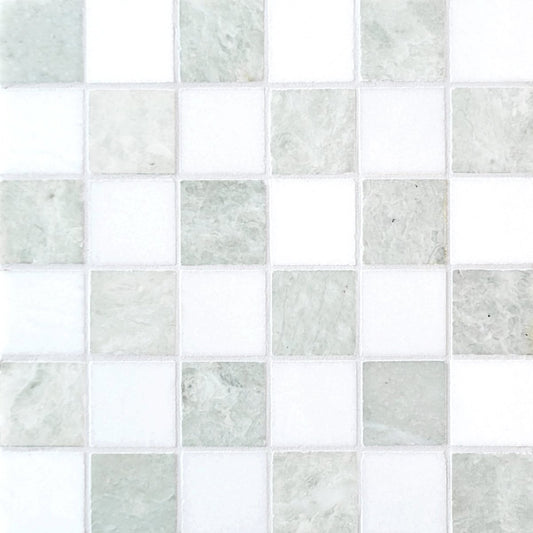 Checkerboard Thassos and Ming Green 2'' Stone Mosaic
