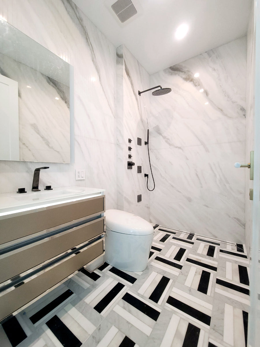 Linear Tile Bathroom Floor