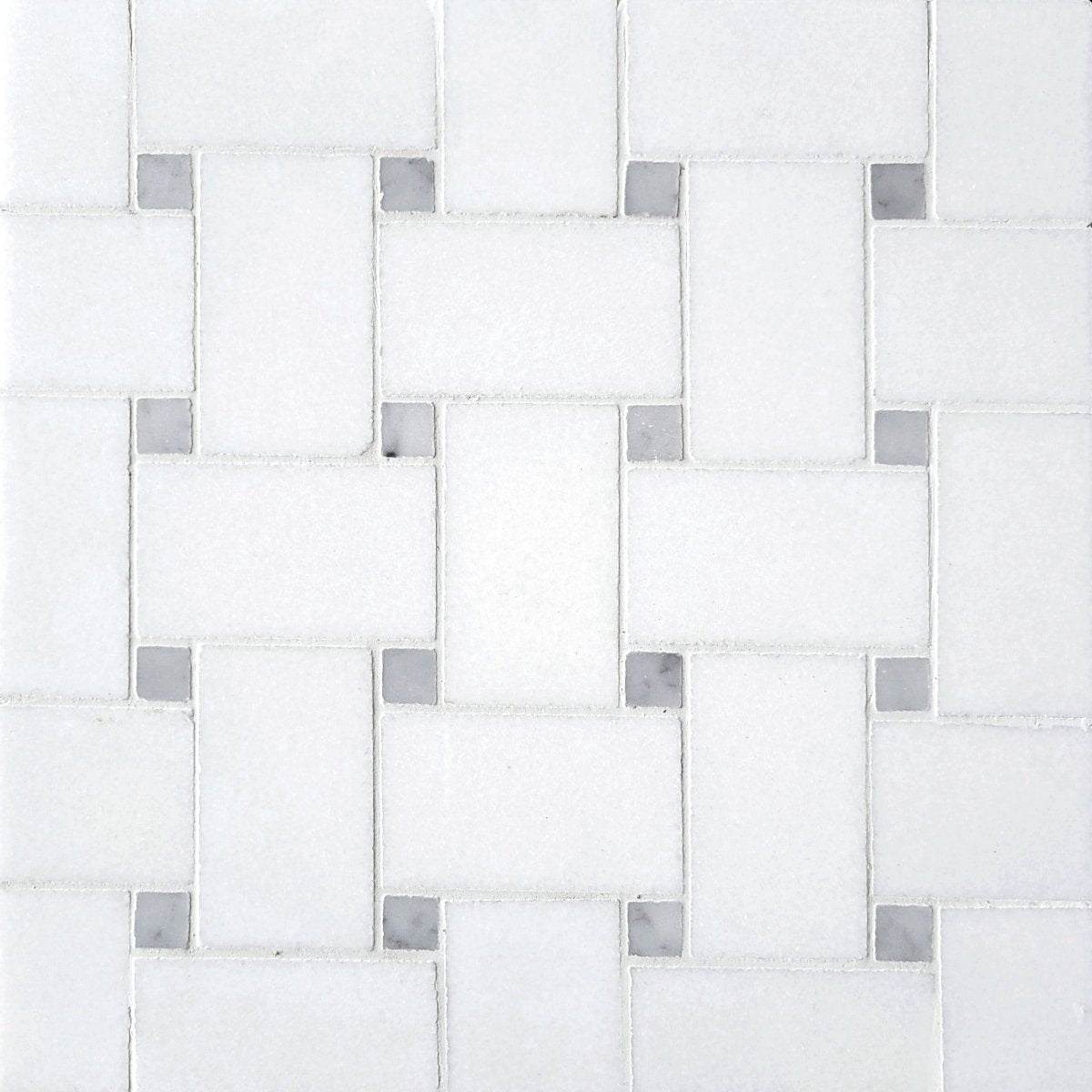 Basket Weave Thassos with Carrara Dot 2''x3 1/4'' Stone Mosaic