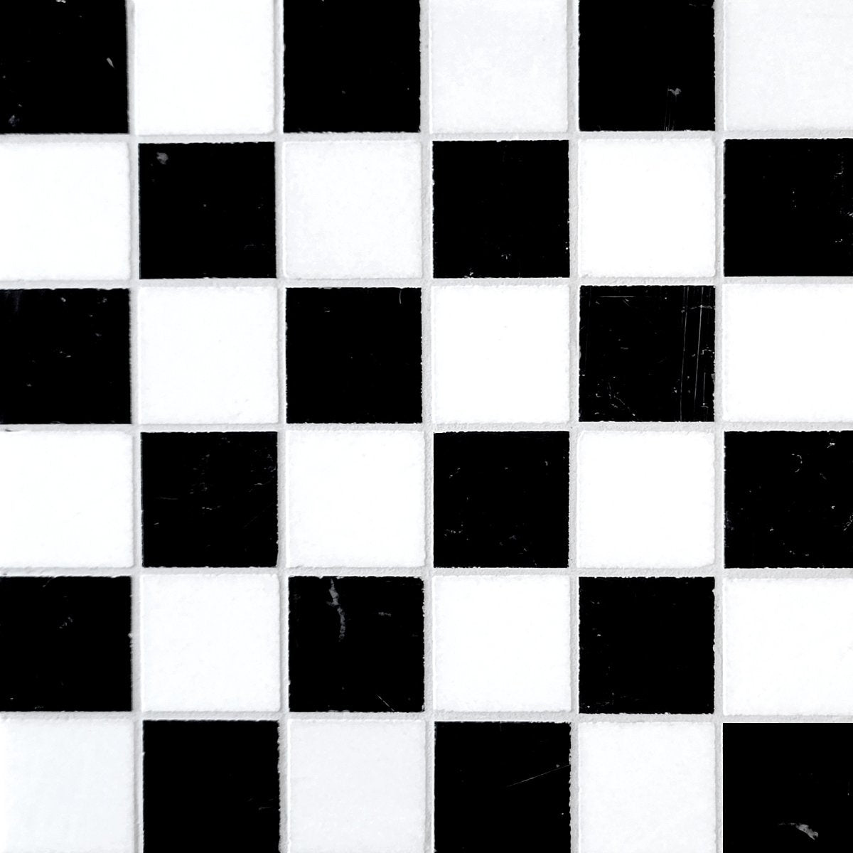 Checkerboard Thassos and Nero Marquina 2'' Stone Mosaic