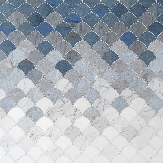 Ombre Scallop Azul Medium Stone Mosaic