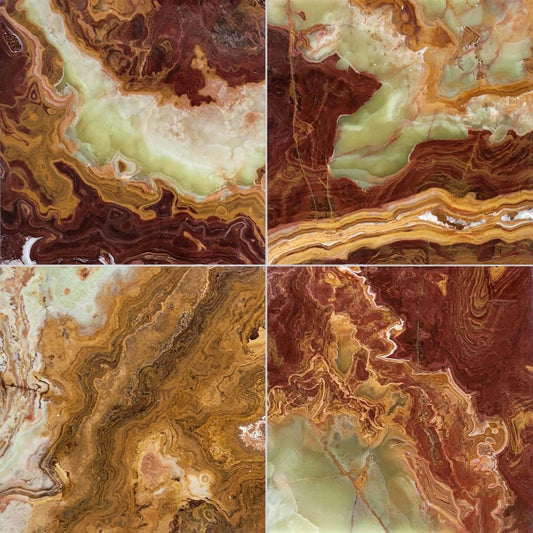 Red Multi Color Polished Onyx Field Tile 12''x12''x3/8''