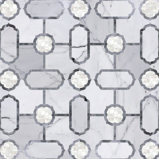 Casablanca April Arabesque Stone and Pearl Shell Waterjet Mosaic