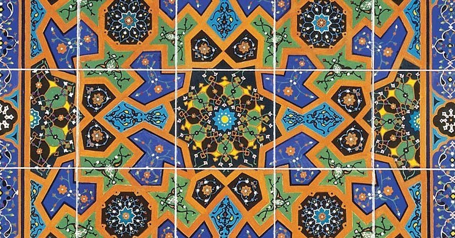 blue and orange and yellow tile pattern 