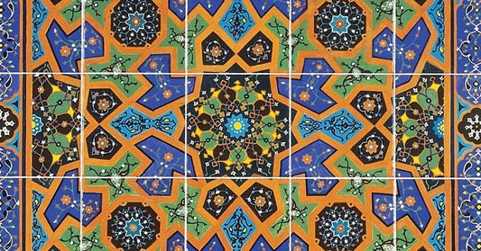 blue and orange and yellow tile pattern 