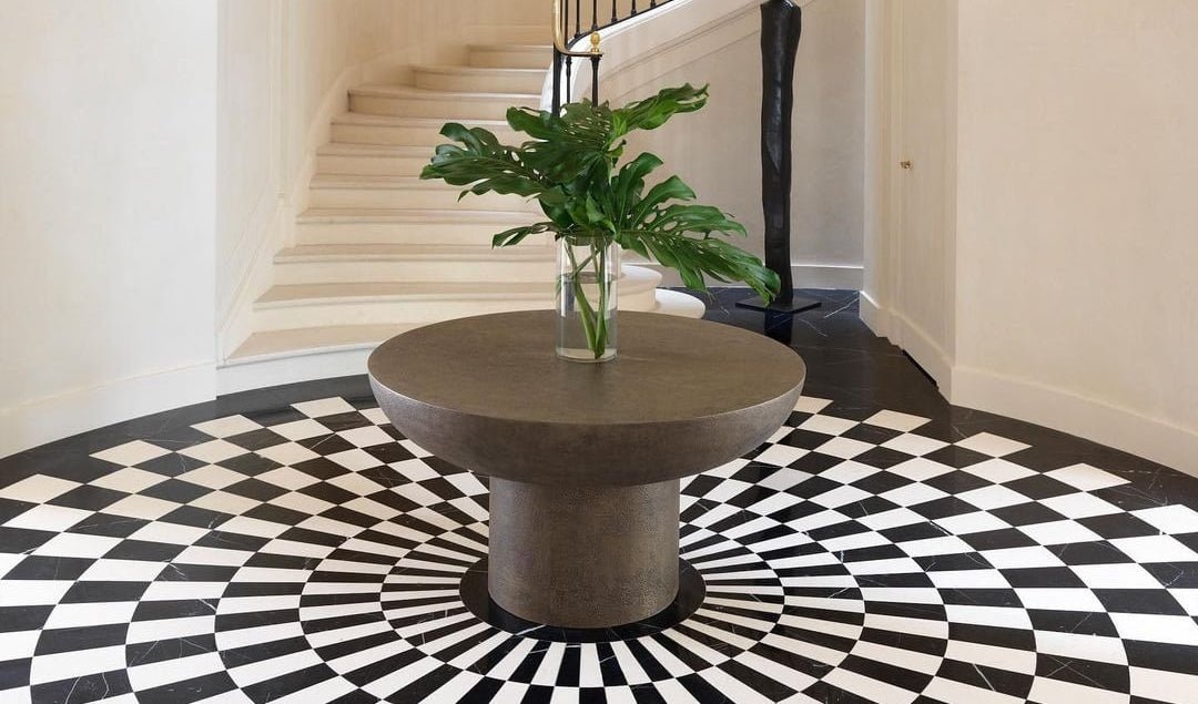 black and white floor tile
