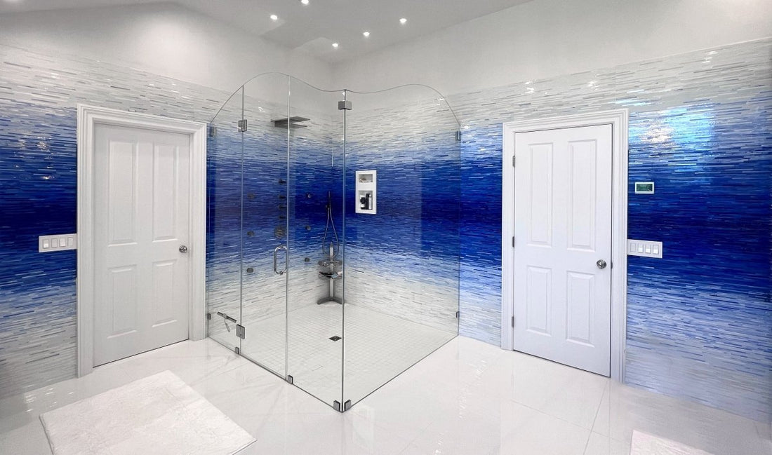 grey, blue, white bathroom wall tile
