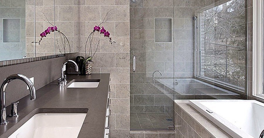 grey bathroom floor and wall tile