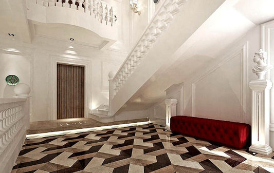 black, beige, and brown floor tile