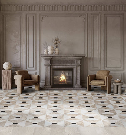 Anabelle Calacatta Onciatta & Diano Royale w/ St. Laurent Dot Tile