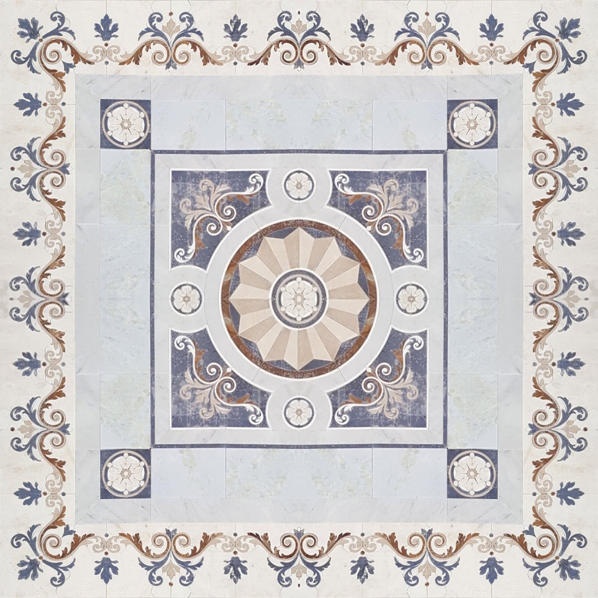 Classic Clematis Ornamental 93"x93" Marble Inlay Medallion