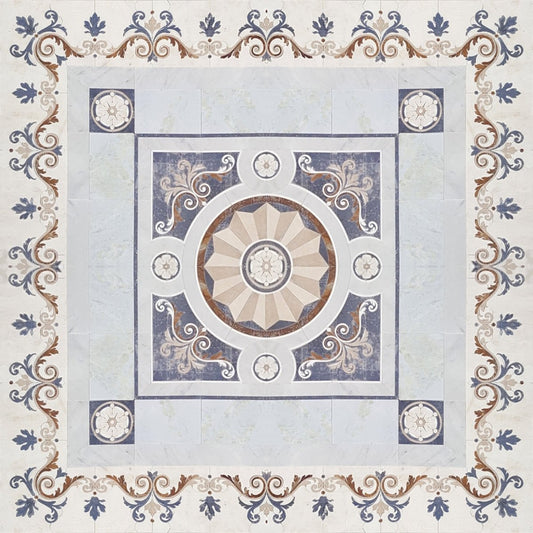 Classic Clematis Ornamental 93"x93" Marble Inlay Medallion