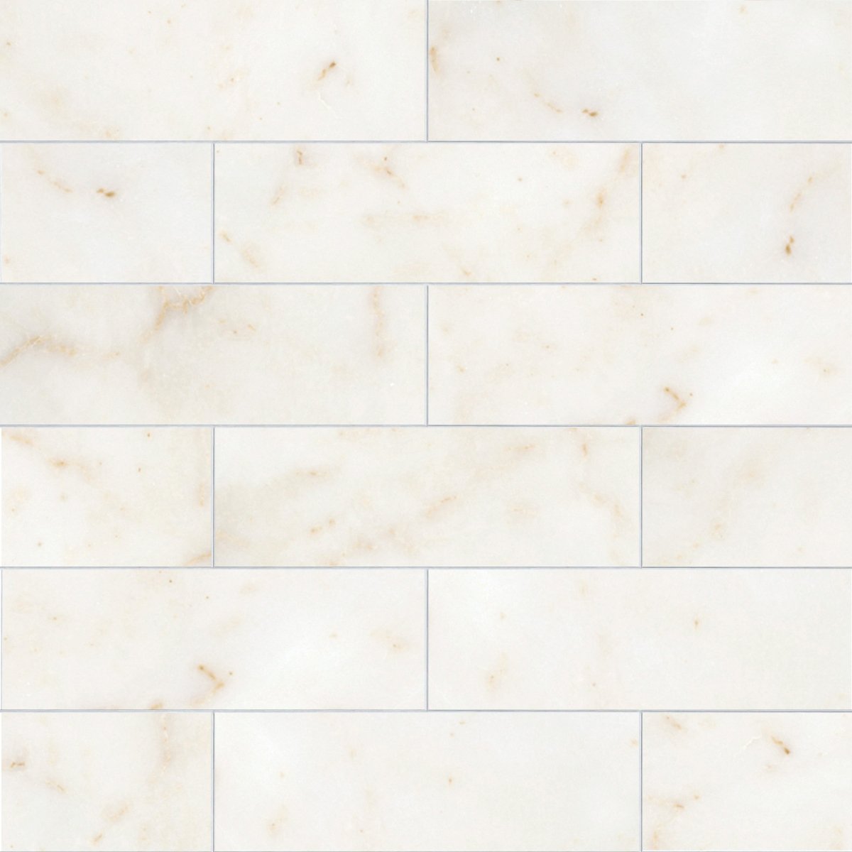 White marble tiles with subtle brown veining