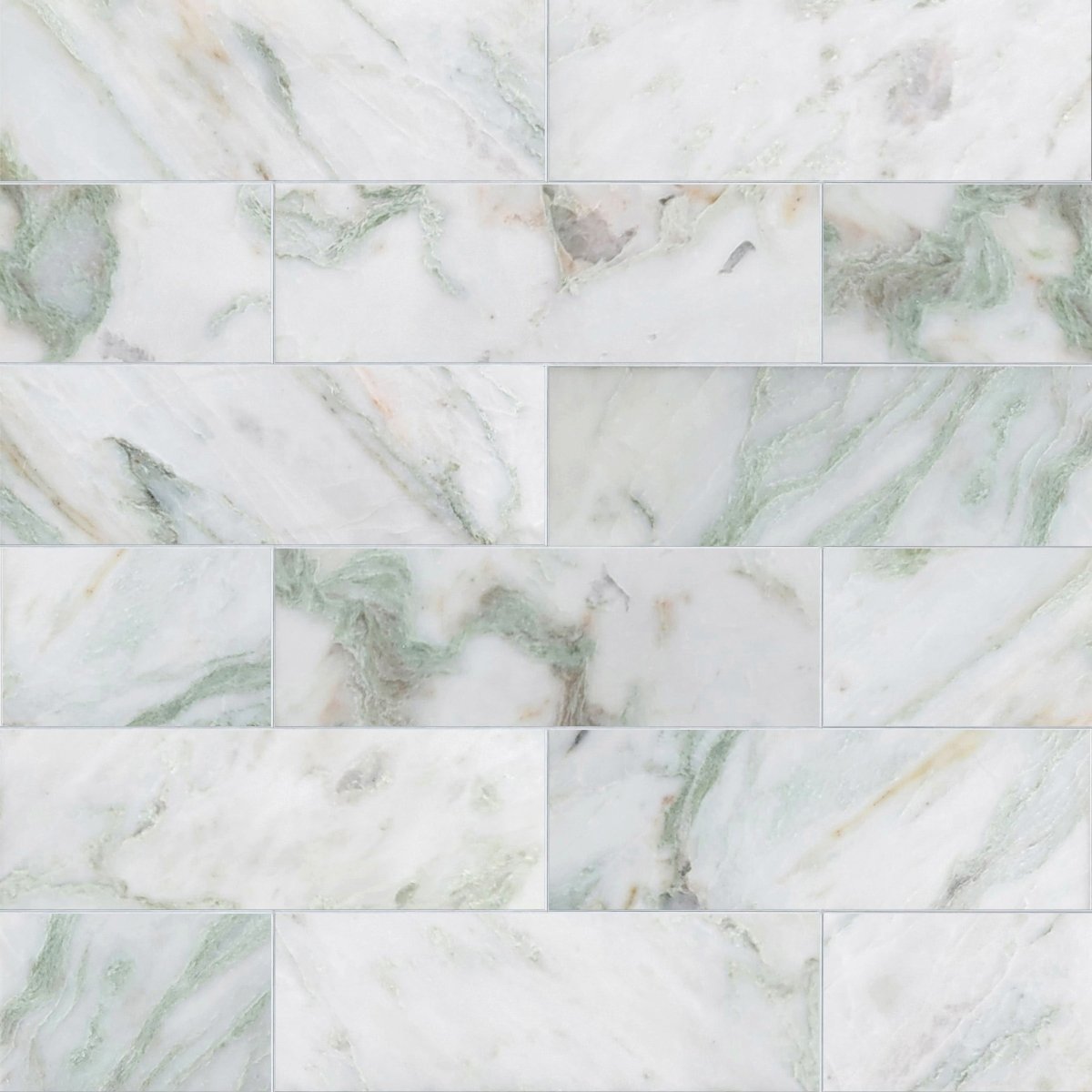 Patterned tile with a marble-like design in shades of gray and green.