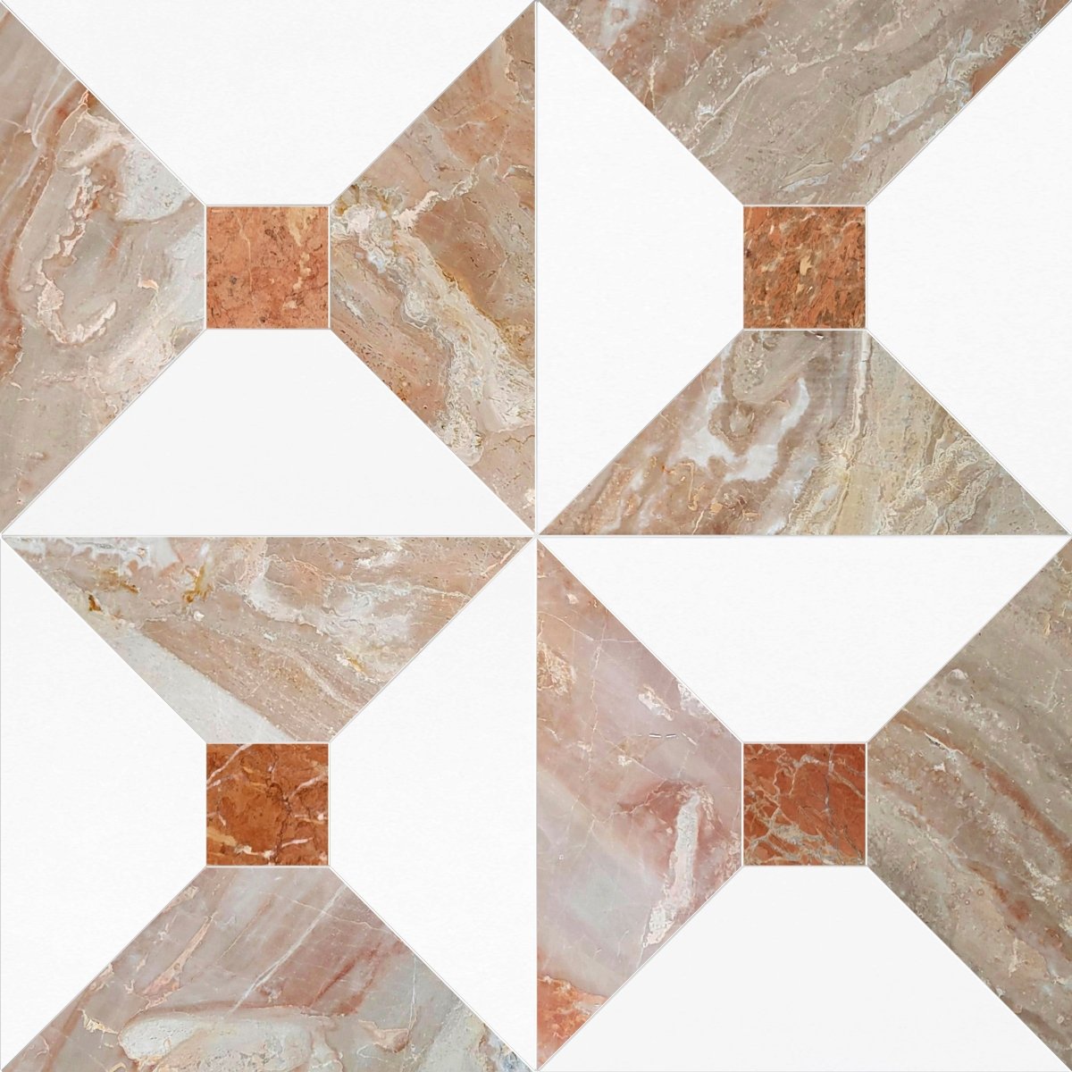 Hexagonal tile with a geometric pattern on a white background