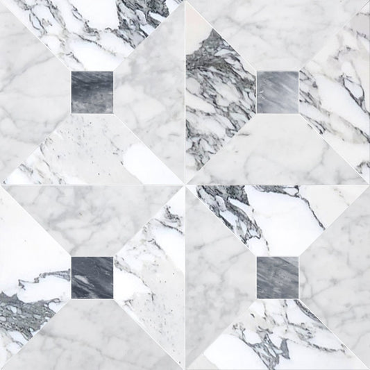 Anabelle Arabescato & Carrara w/ Bardiglio Dot Checkered Waterjet Tile