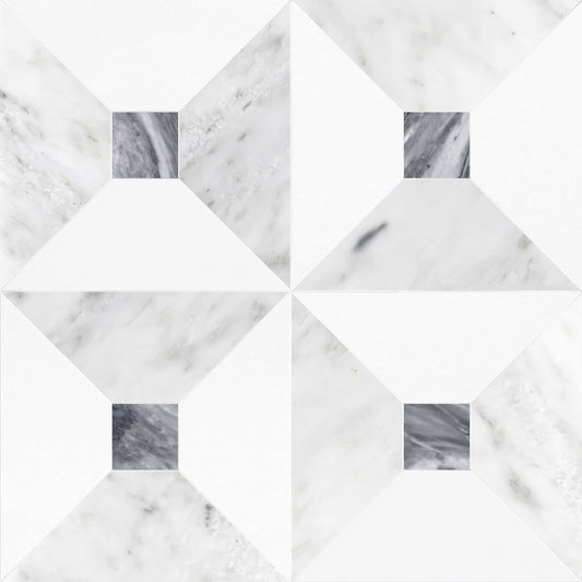 Anabelle Asian White & Thassos w/ Bardiglio Dot Checker Waterjet Tile