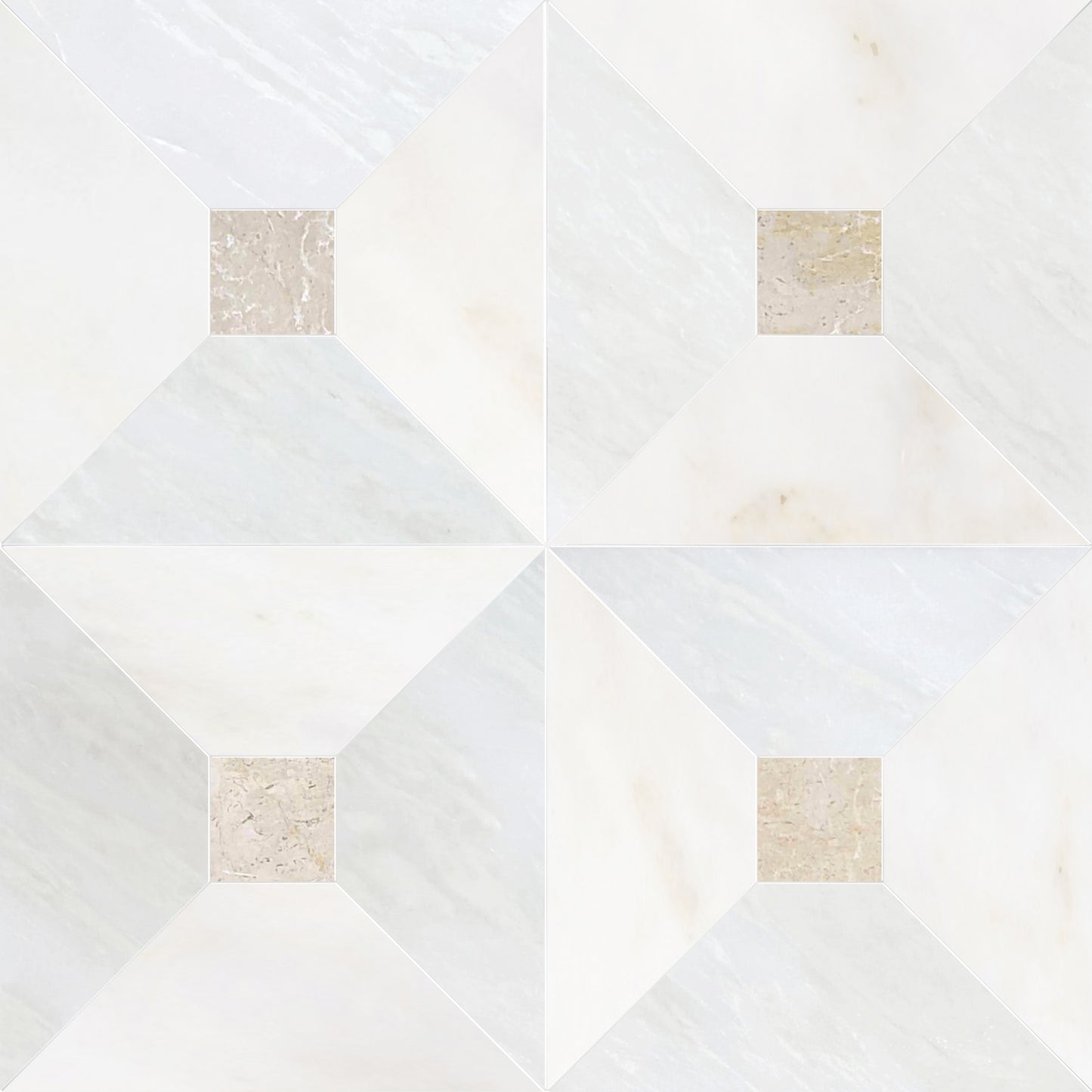 Anabelle Bianco Rhyno & Calacatta Onciatta w/ Botticino Dot Chkr Tile