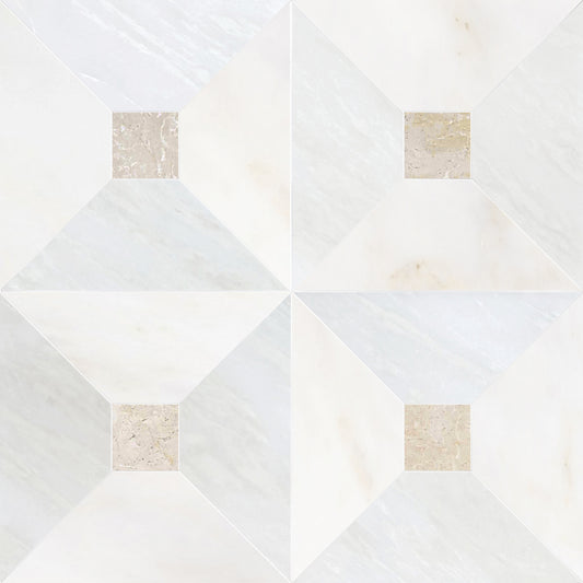 Anabelle Bianco Rhyno & Calacatta Onciatta w/ Botticino Dot Chkr Tile