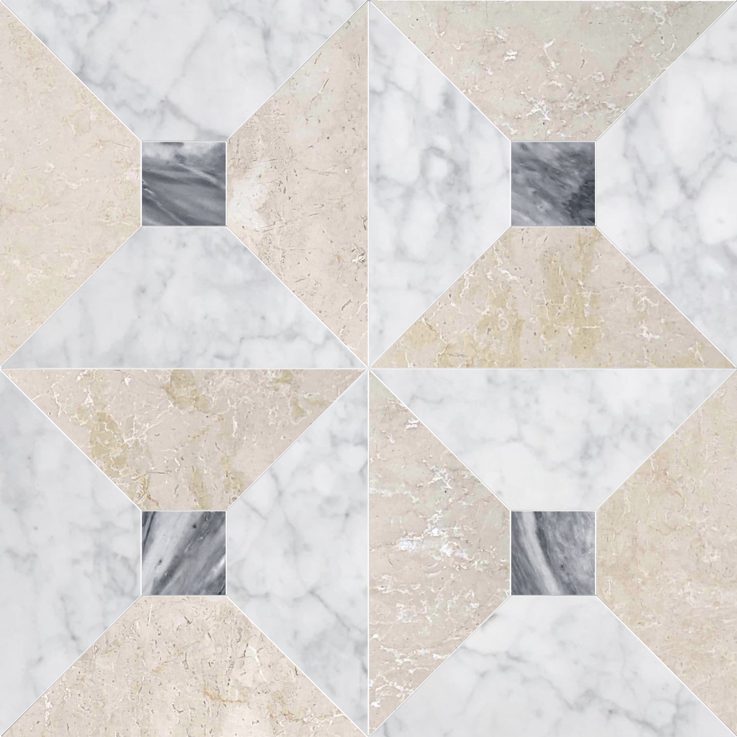 Anabelle Botticino & Carrara w/ Bardiglio Dot Checkered Waterjet Tile