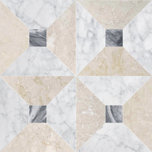 Anabelle Botticino & Carrara w/ Bardiglio Dot Checkered Waterjet Tile
