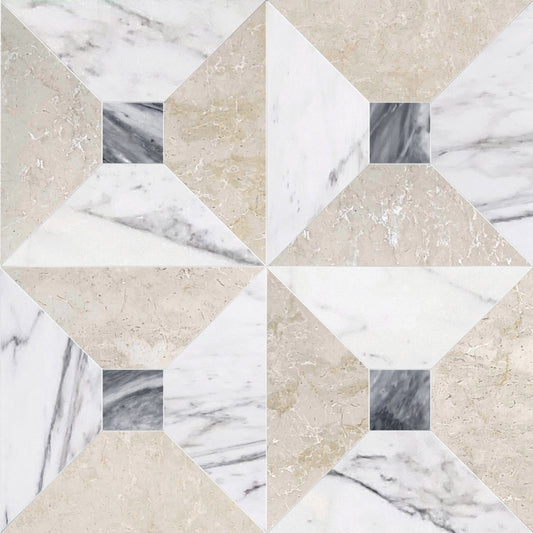 Anabelle Calacatta & Botticino w/ Bardiglio Dot Checker Waterjet Tile