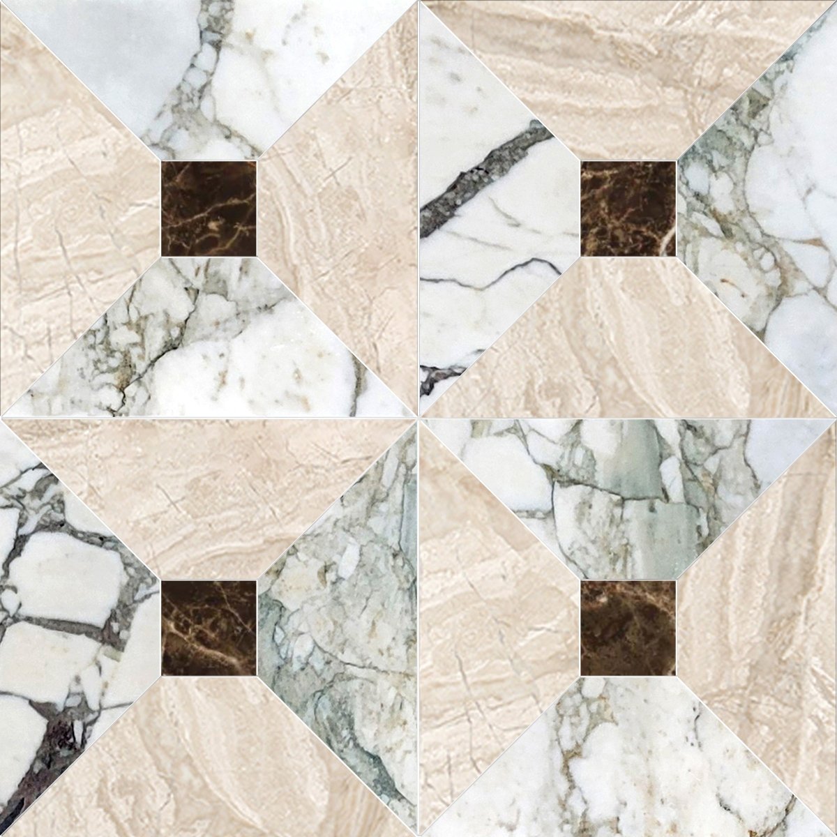 Anabelle Calacatta Green & Diano Royale w/ Dk. Emperador Dot Tile