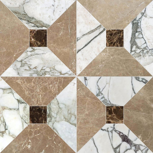 Anabelle Calacatta Green & Paradise w/ Dk. Emperador Dot Checker Tile