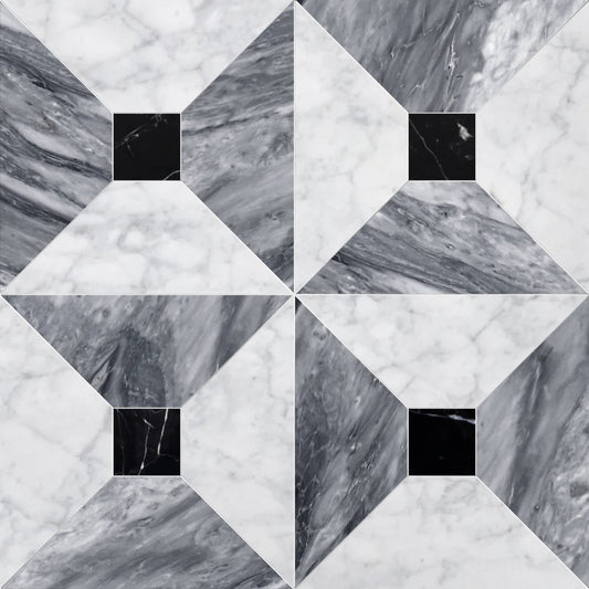 Anabelle Carrara & Bardiglio w/ Nero Marquina Dot Checkered Tile