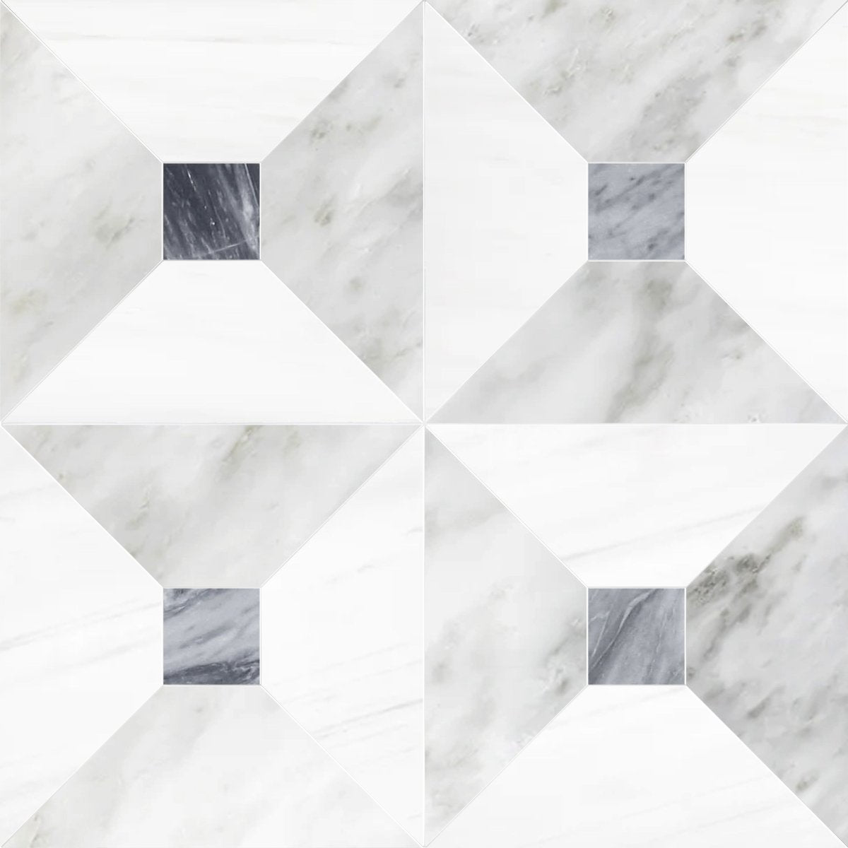 Anabelle Dolomite & Asian White w/ Bardiglio Dot Checker Waterjet Tile