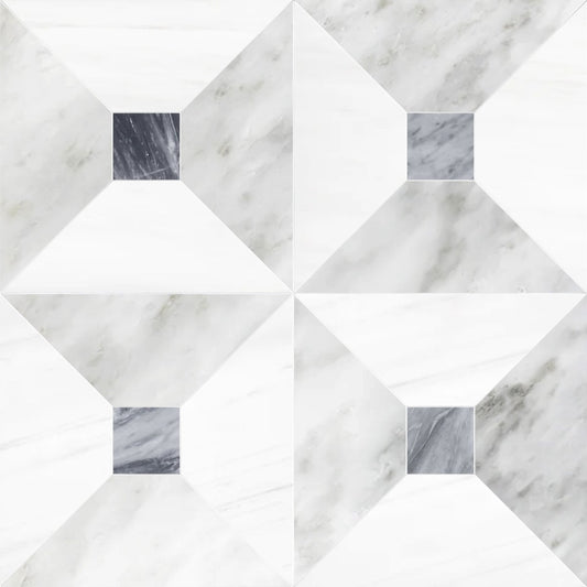 Anabelle Dolomite & Asian White w/ Bardiglio Dot Checker Waterjet Tile