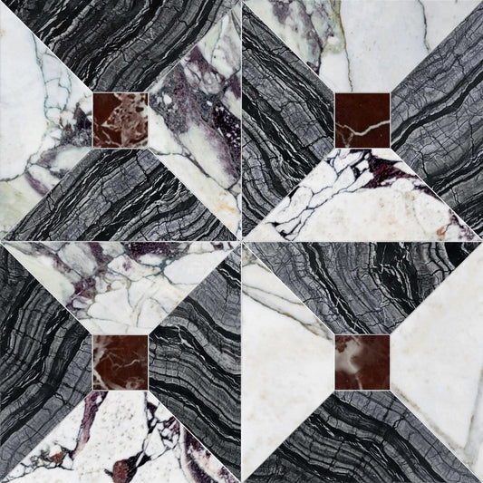 Anabelle Silver Wave & Breccia Capraia w/ Rosso Levanto Dot Mosaic