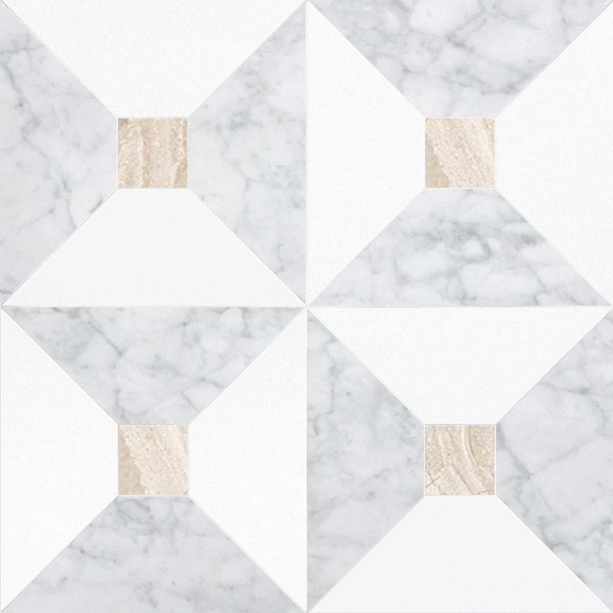 Anabelle Thassos & Carrara w/ Diano Royale Dot Checkered Waterjet Tile