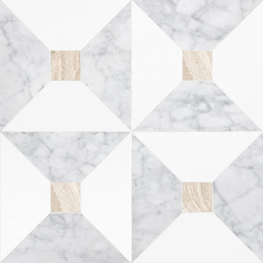 Anabelle Thassos & Carrara w/ Diano Royale Dot Checkered Waterjet Tile