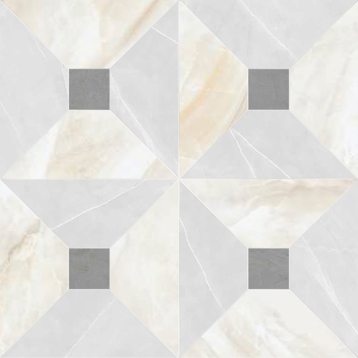 Hexagonal tile pattern with white, gray, and beige colors
