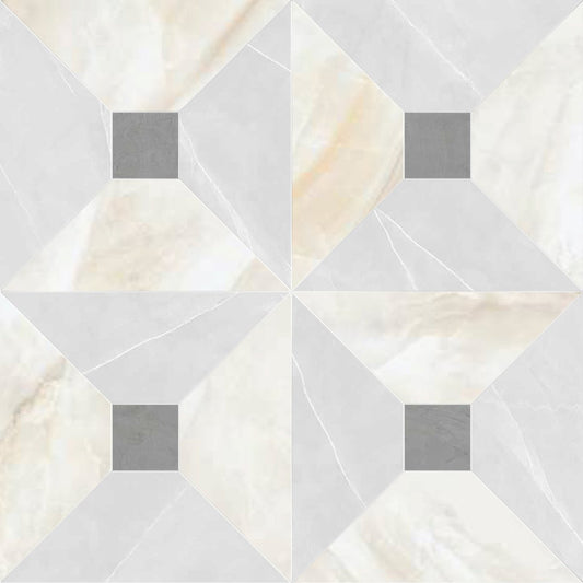 Hexagonal tile pattern with white, gray, and beige colors
