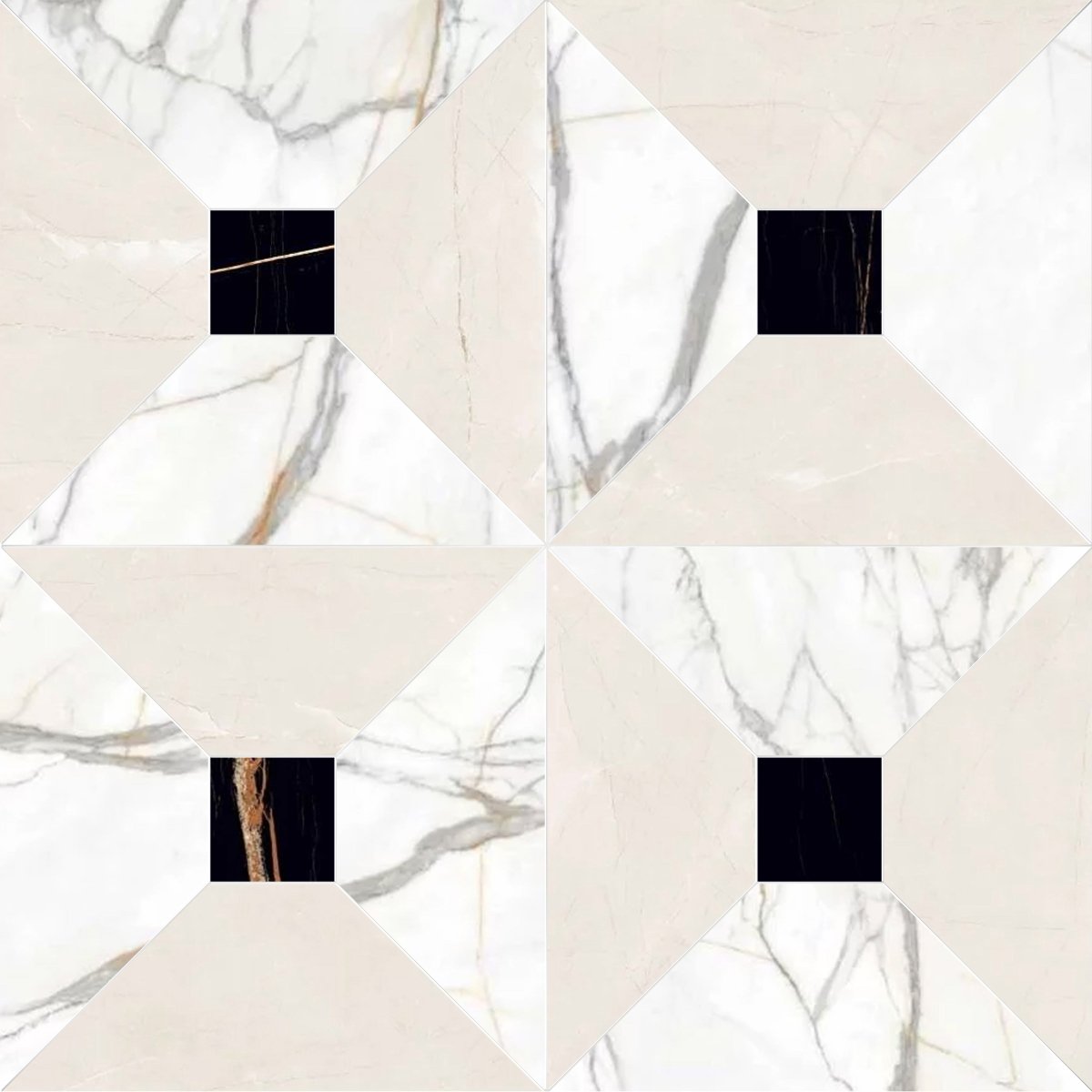 Marble pattern with geometric shapes and black square inserts