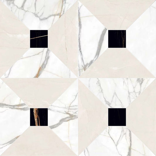 Marble pattern with geometric shapes and black square inserts