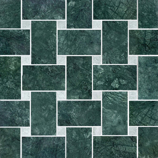 Basket Weave Forest Green w Ming Green Dot 2''x3 1/4''