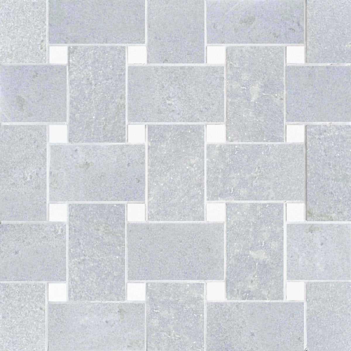 Basket Weave Blue Celest w Thassos Dot 2''x3 1/4''