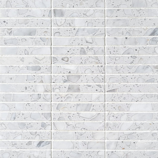 Stacked Bianco Marble Terrazzo Honed 5/8''x4'' Mosaic