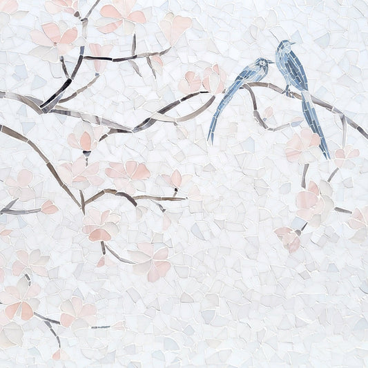 Blossom Floral & Bird Azure Lava Glass Mosaic