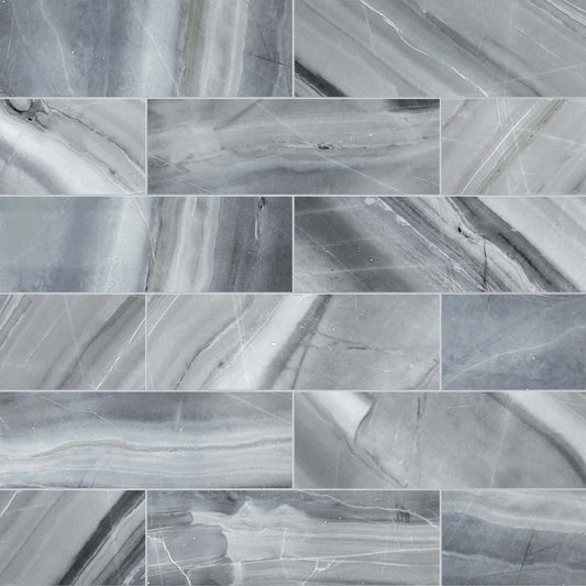Collage of gray marble tiles with various veining patterns