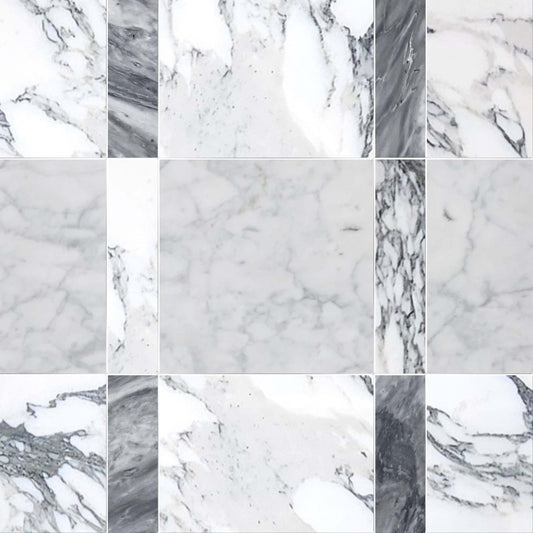 Grid of various marble patterns in shades of gray and white.