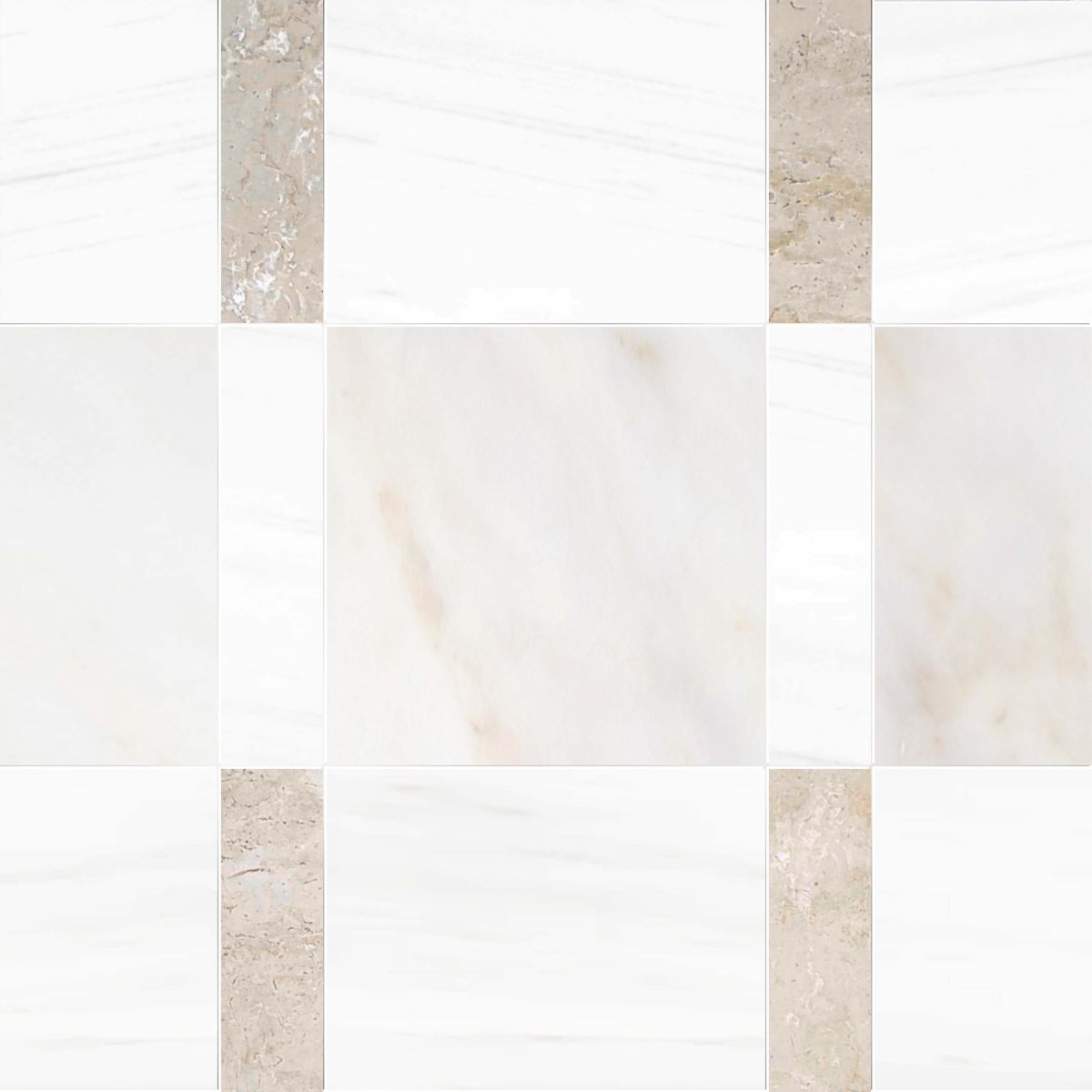 Checkered pattern of beige and white tiles