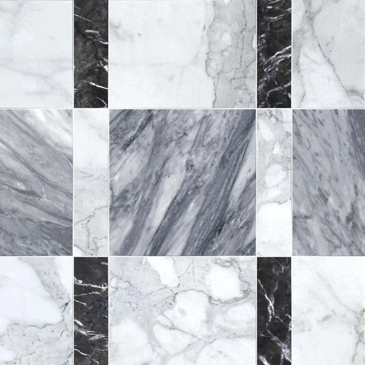 Grid of various marble patterns in gray, white, and black.