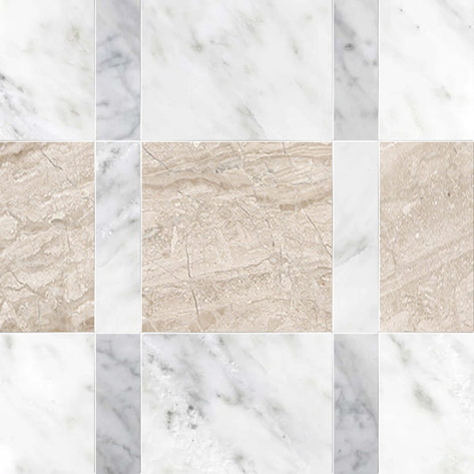 Grid of various marble and stone textures in neutral colors.