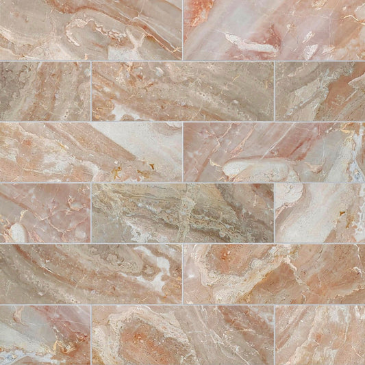 Collage of beige and brown marble tiles with a subtle pattern.