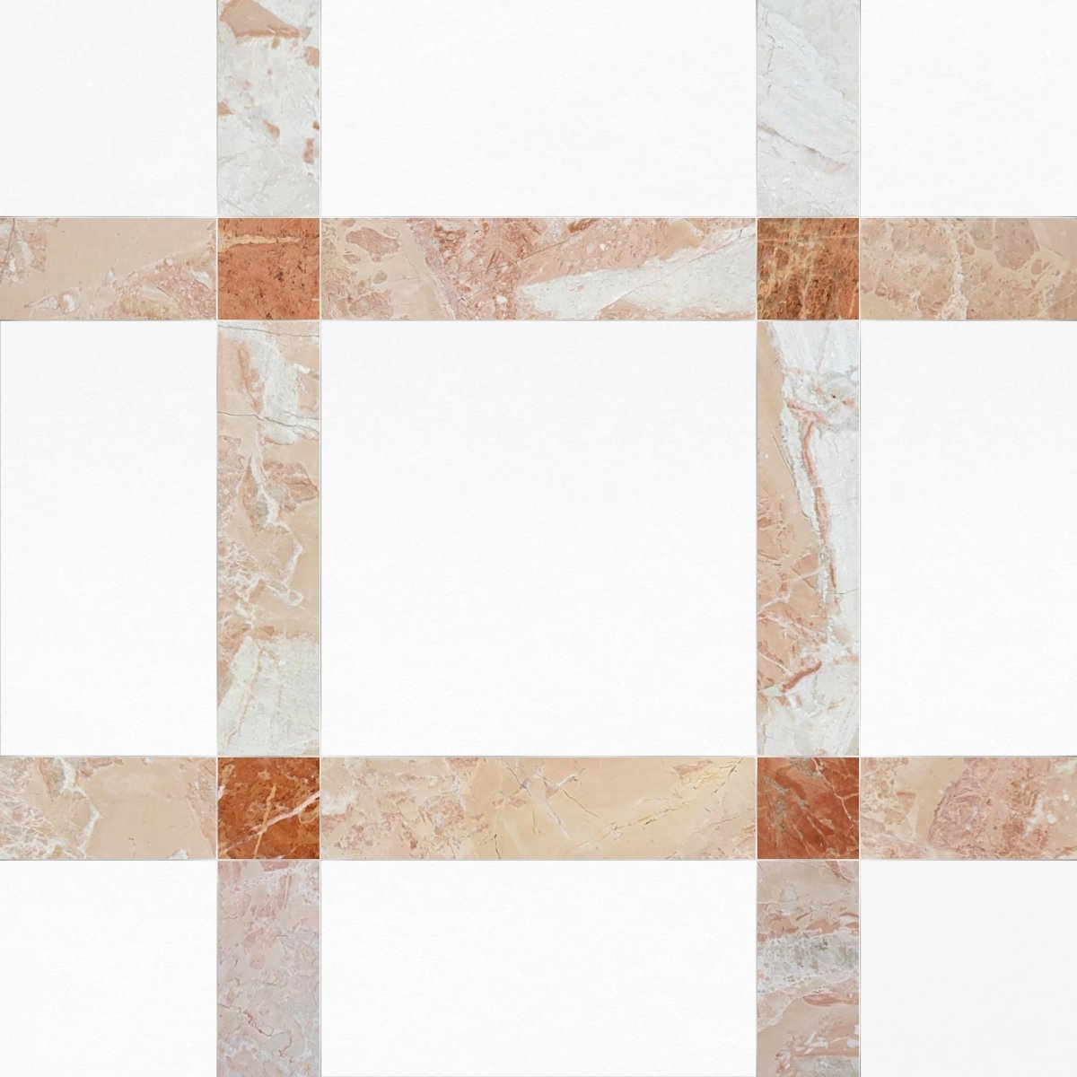 Checkered pattern of beige and brown tiles on a white background
