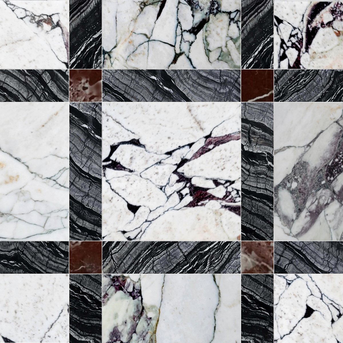 Callam Rouge Square Geometric Waterjet Tile